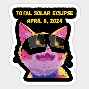 Total Solar Eclipse 2024 Grunge Cat Sticker